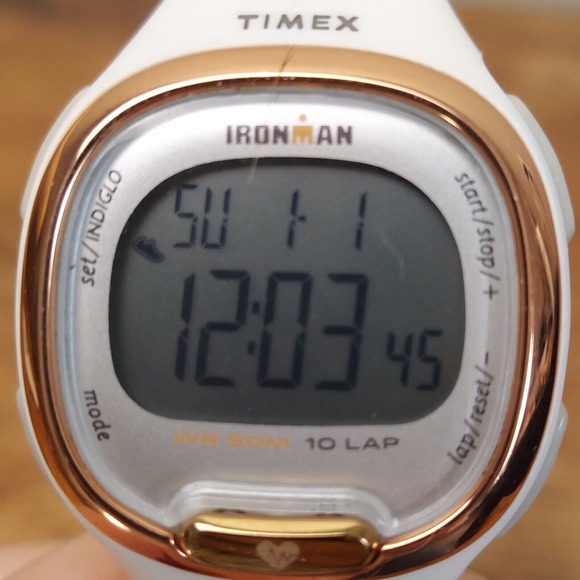 Timex Ironman Watch Women White Rose Gold Tone Digital 10Lap New Battery - Picture 6 of 15
